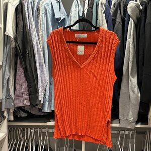 Free People Orange V-Neck Sweater